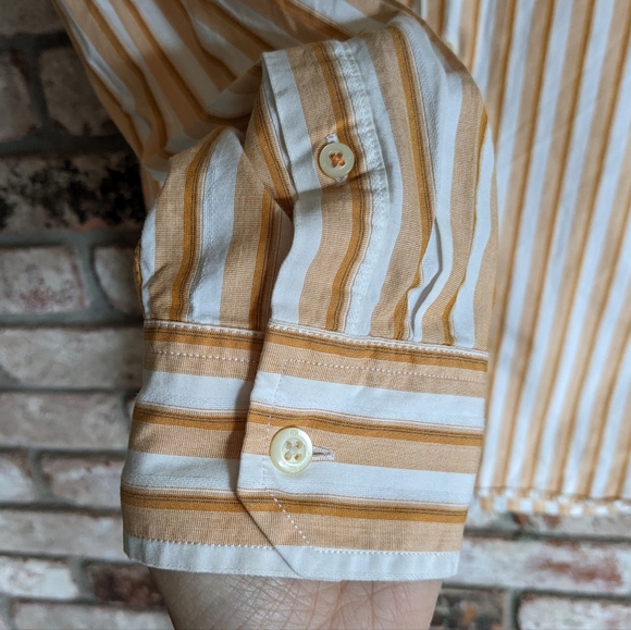 🍈 Banana Republic Classic Orange Striped Button Up Long-Sleeved Shirt L 16-16.5 - Picture 4 of 8